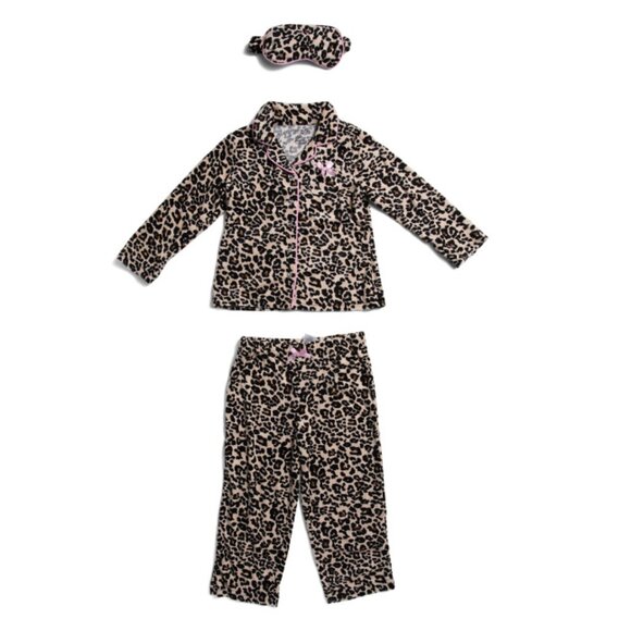 RACHEL ZOE leopard Little Girls Leopard Printed Coat Front Pajama Set - Picture 1 of 2